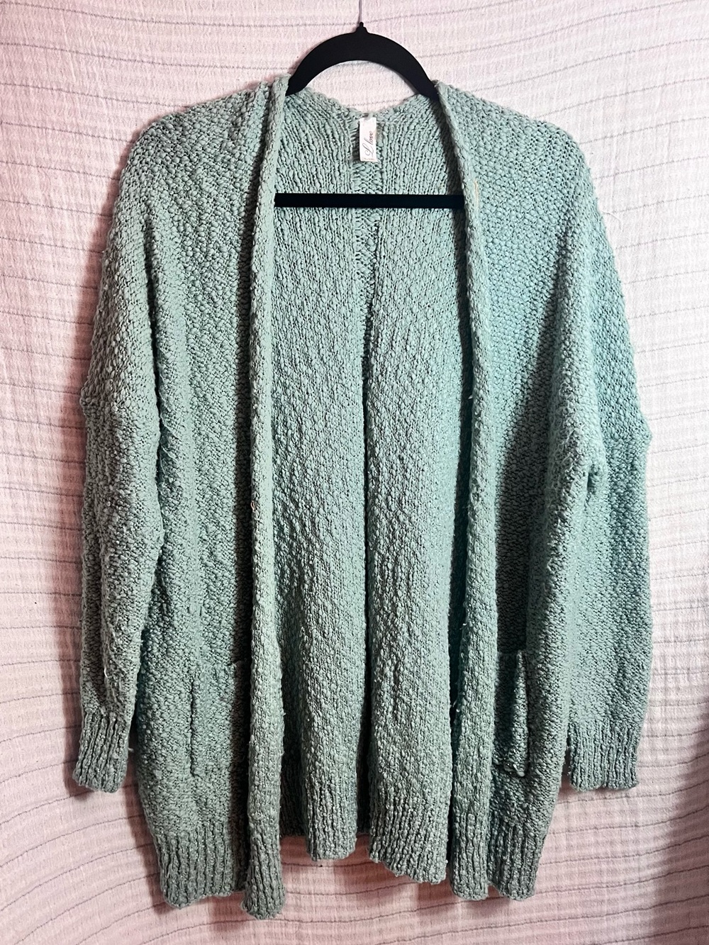 Open-Front Popcorn Knit Cardigan - Light Teal